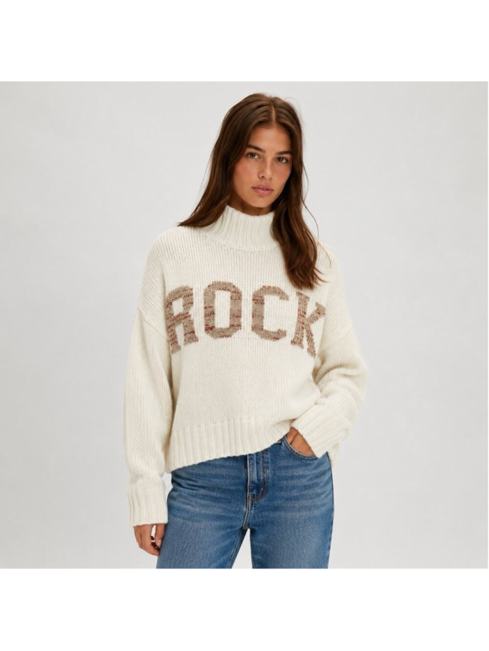 Elan Rock Intarsia Roll Neck Turtleneck Boxy Oversized Sweater M NWT